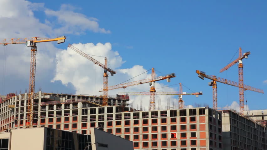 working construction cranes - timelapse