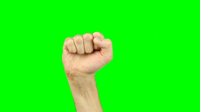 Rising fist sign gesture hand on green screen. Hummer fist motion of hand. Simbol of unity solidarity feminist salute strength defiance support. Footage contains solid green instead alpha channel.