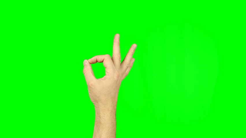 OK sign fingers gesture on green screen. Simbol of approval, agreement, or that all is well. Thumb and index fingers into a circle sign. Footage contains solid green instead alpha channel easy keying.