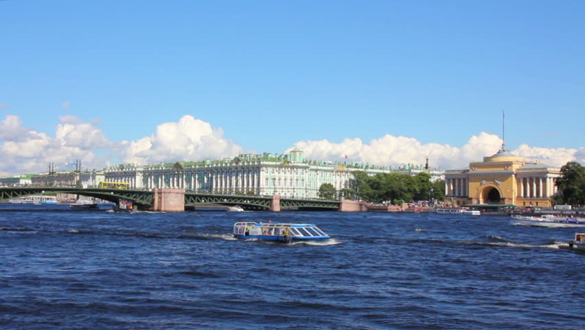 Neva river in the historical center of Saint-Petersburg, Russia - timelapse