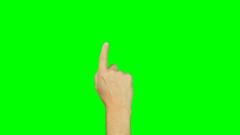 All gestures with 1 finger. Set of 11 gestures. Green screen. Tap swipe scroll double tap draw gestures on touch pad touchscreen tablet smartphone kinetics gadget. Solid green instead alpha channel.