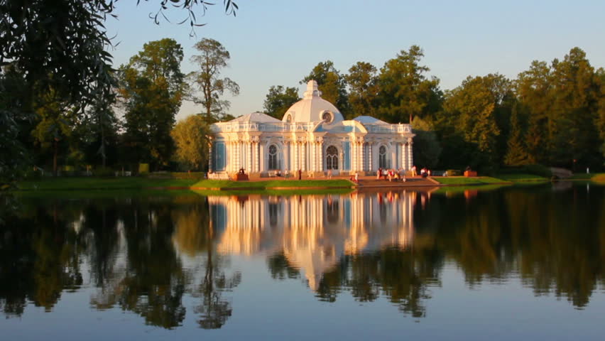 pavilion on lake in Pushkin park St. Petersburg Russia