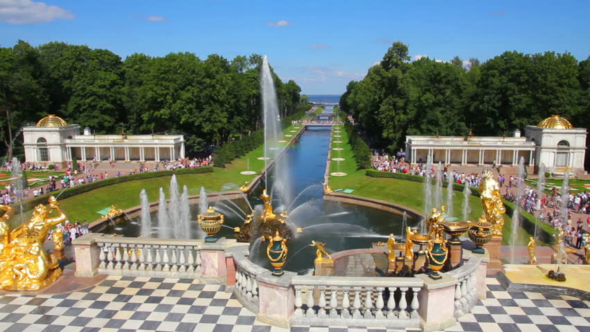 famous petergof fountains in St. Petersburg Russia