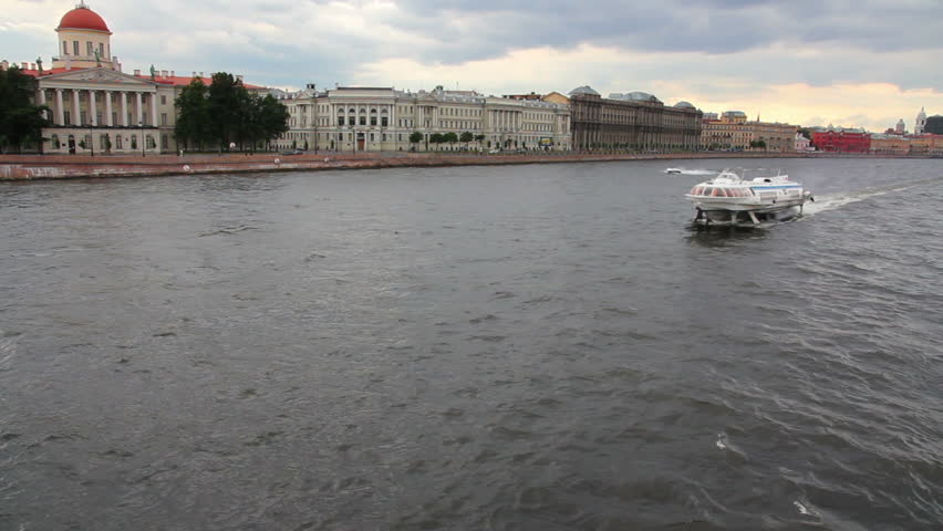 meteor - hydrofoil boat on Neva river in St. Petersburg Russia