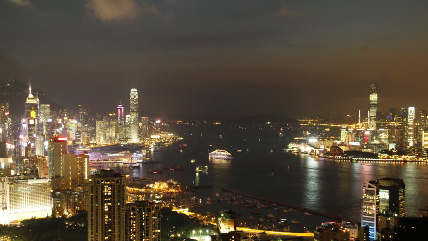 Time lapse of Hong Kong skyline night scene