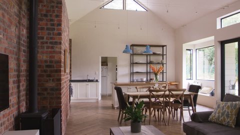 Home Interior With Open Plan Kitchen, Lounge And Dining Area