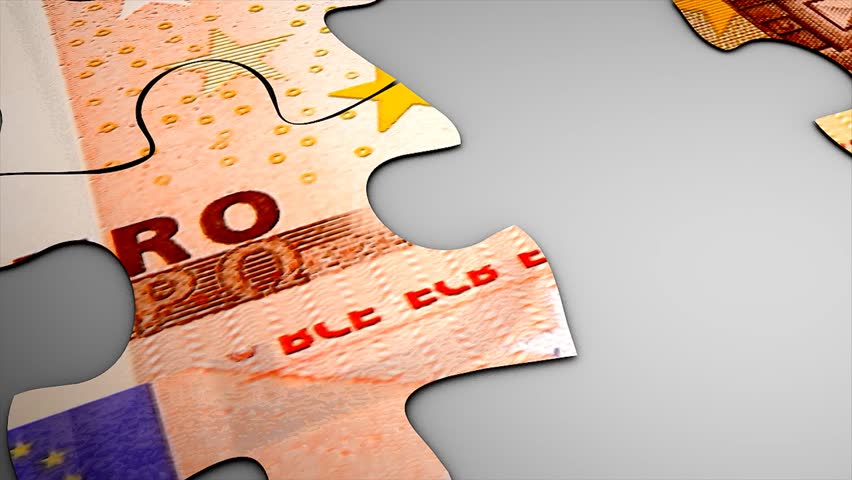 Euro bank note puzzle concept animation.