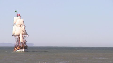 VENTURA, CALIFORNIA-CIRCA 2011-A tall master schooner sails on the high seas.