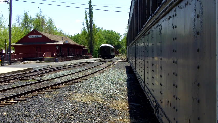 JAMESTOWN, CA - MAY 15: An historic train car and depot at Jamestown Railtown