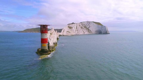 The Needles on the Isle of Wight and the Lighthouse to Protect Passing Ships Aerial View