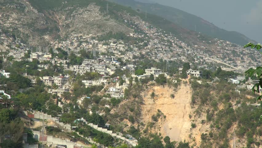 Port-au-Prince, Haiti - April 7, 2017: A huge landslide at a residential area in Port-au-Prince, Haiti