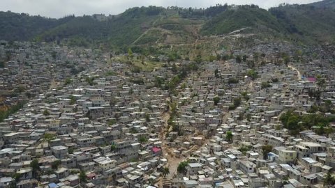 Port-au-Prince, Haiti - April 7, 2017: Drone aerial view of houses in Port-au-Prince, Haiti