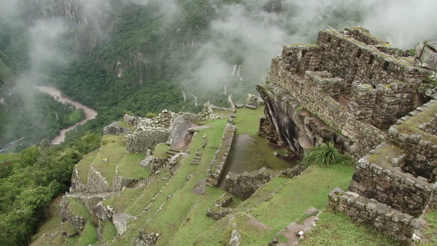 Misty view of the Urubamba Valley from Machu Picchu