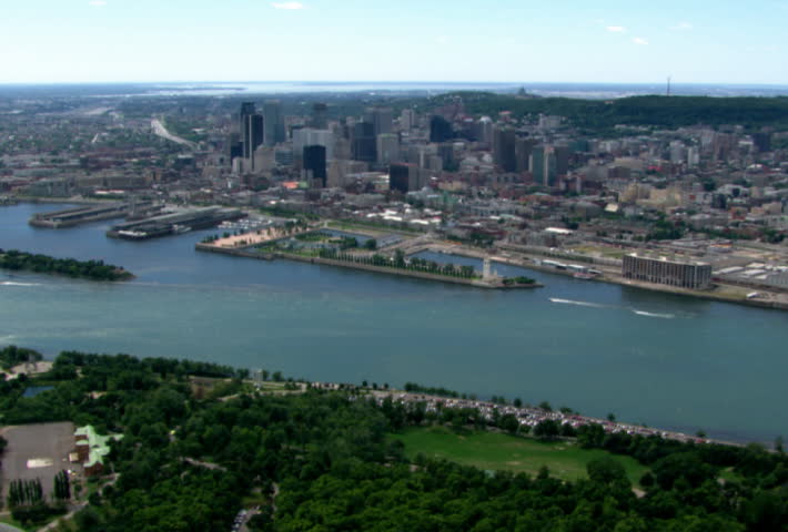 Wide aerial view of Montreal, Quebec. Shot in 2003.