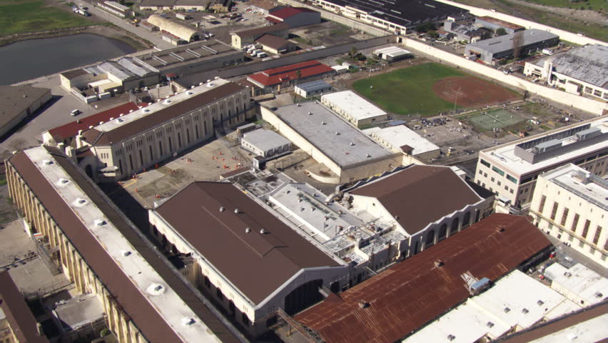 Flying over the water and across San Quentin Prison yard. Shot inn 2010.