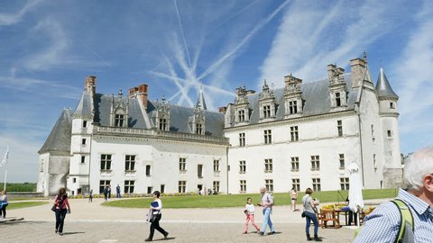 AMBOISE, FRANCE - CIRCA 2017: People visiting the majestic Amboise Chateau castle - one of the most magnificent castle in France