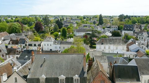 Aerial view of houses rooftops, rooftop and architecture in Amboise, Indre-et-Loire, Loire Valley, France,