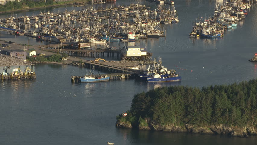 Over fishing boats in harbor at Cordova, Alaska. Shot in July 2012.