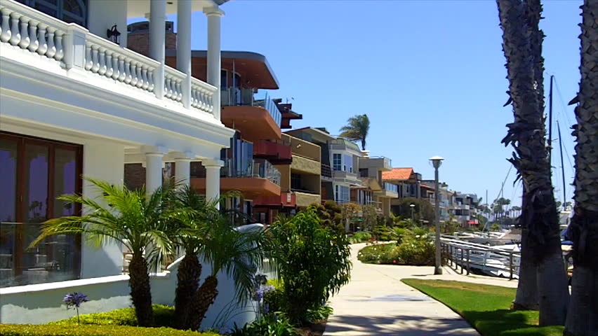 LONG BEACH, CA/USA- August 12, 2012: A row of beach houses in the Naples Island