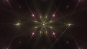 VJ Fractal pink kaleidoscopic background. Background gold motion with fractal design on black background. Disco spectrum lights concert spot bulb. Light Tunnel. Seamless loop.