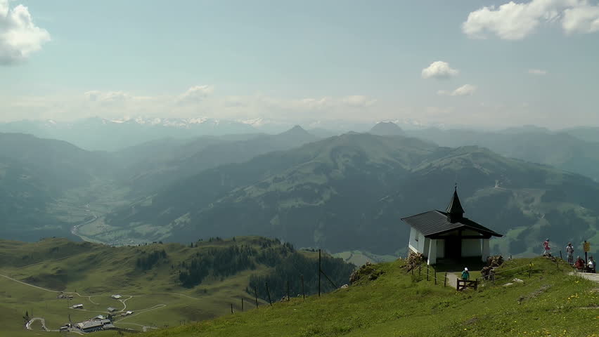 Mountain Top Chapel stock footage. A small Chapel seated on top of a Mountain