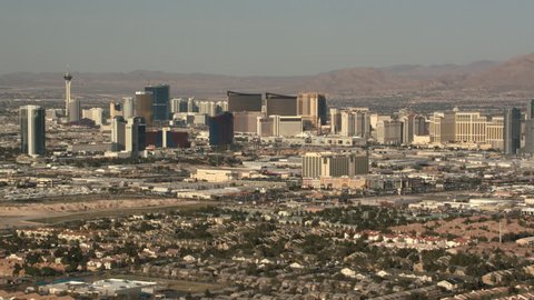 Over residential area, looking toward casinos in Las Vegas, Nevada