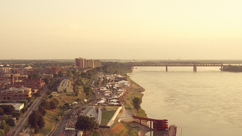 Flying over crowds at a riverfront festival in Tom Lee Park in Memphis, Tennessee