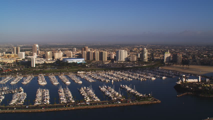Skyline of Long Beach, California, with marina in foreground. Shot in 2010.