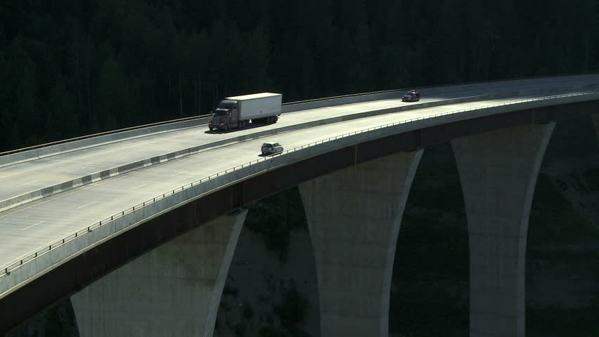 Truck traffic on a high bridge