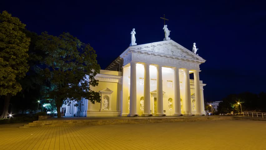 Cathedral in Vilnius, Lithuania, timelapse in motion