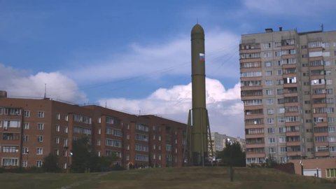 clouds under topol-m missile at military museum, timelapse