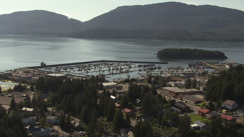 Orbiting waterfront of Cordova, Alaska. Shot in July 2012.