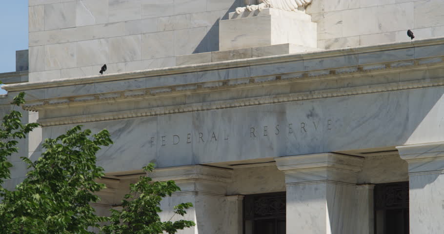 Close-up facade of the Federal Reserve Building in Washington DC. Shot in 2012. Royalty-Free Stock Footage #26930659