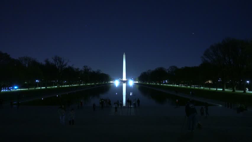 The reflecting pool at Lincoln Memorial in Washington by night