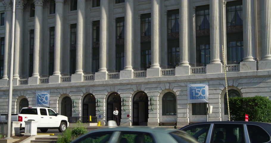 Street level view of the US Department of Agriculture building in Washington DC. Shot in May 2012.
