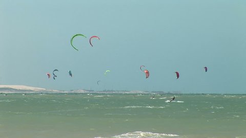 Kitesurfing people in Fortaleza, Brazil