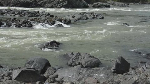 Yelandin rapids on the Katun River. Chemal district, the Altai Mountains, Siberia, Russia. Live sound.