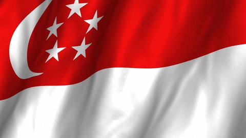 A beautiful satin finish looping flag animation of Singapore.     A fully digital rendering using the official flag design in a waving, full frame composition.  The animation loops at 10 seconds.  
