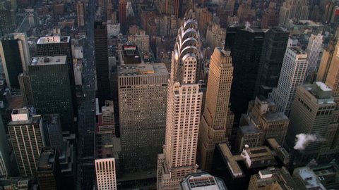 Rare Aerial Footage with Tilt Down over Spire of Chrysler Building late 1980's