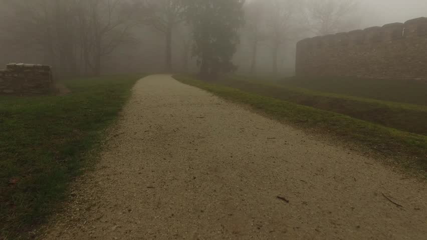 1920x1080 25 Fps. Very Nice Foggy Footpath And Ancient Walls Video.