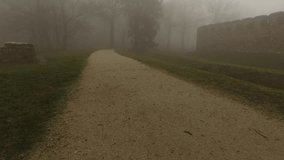 1920x1080 25 Fps. Very Nice Foggy Footpath And Ancient Walls Video.