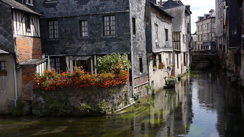 Vintage street in Pont Audemer France, a touristic view