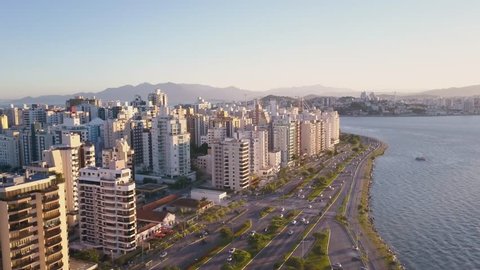 Aerial footage of Beira mar in Florianopolis, on a very beautiful day shot by a drone.