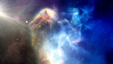 News Nebula blue sky abstract seamless loop Universe age Space Shuttle background Camera flying idea zoom through Star fly past oxygen against cloud computing transmitter animation through glowing sun