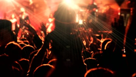 Crowd singing artist cheering, rock music pop music slow music rap music scene shows Concert crowd applause concert stage and concert hall neon Flood led nights club jumping hall waving silhouettes hd
