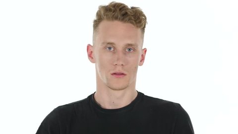 Confused Scared, Afraid Young Man on White Background