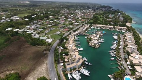 Aerial View or Barbados Port and Marina from the sky - Public White Sand Beaches on Tropical Vacation Island for Holiday Summer Travel - Bridgetown: 19 May 2017