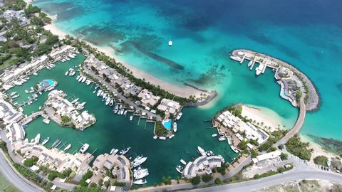 Aerial View or Barbados Port and Marina from the sky - Public White Sand Beaches on Tropical Vacation Island for Holiday Summer Travel - Bridgetown: 19 May 2017