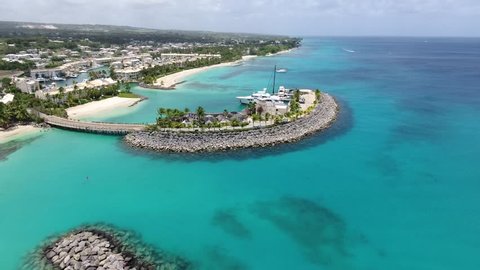 Luxury Caribbean Port and Marina from the sky - Yachts and boats docked on White Sand Beaches on Tropical Vacation Island for Holiday Summer Travel - Bridgetown, Barbados: 19 May 2017