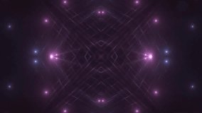 VJ Fractal azure kaleidoscopic background. Background pink motion with fractal design on black background. Disco spectrum lights concert spot bulb. Light Tunnel. Seamless loop.